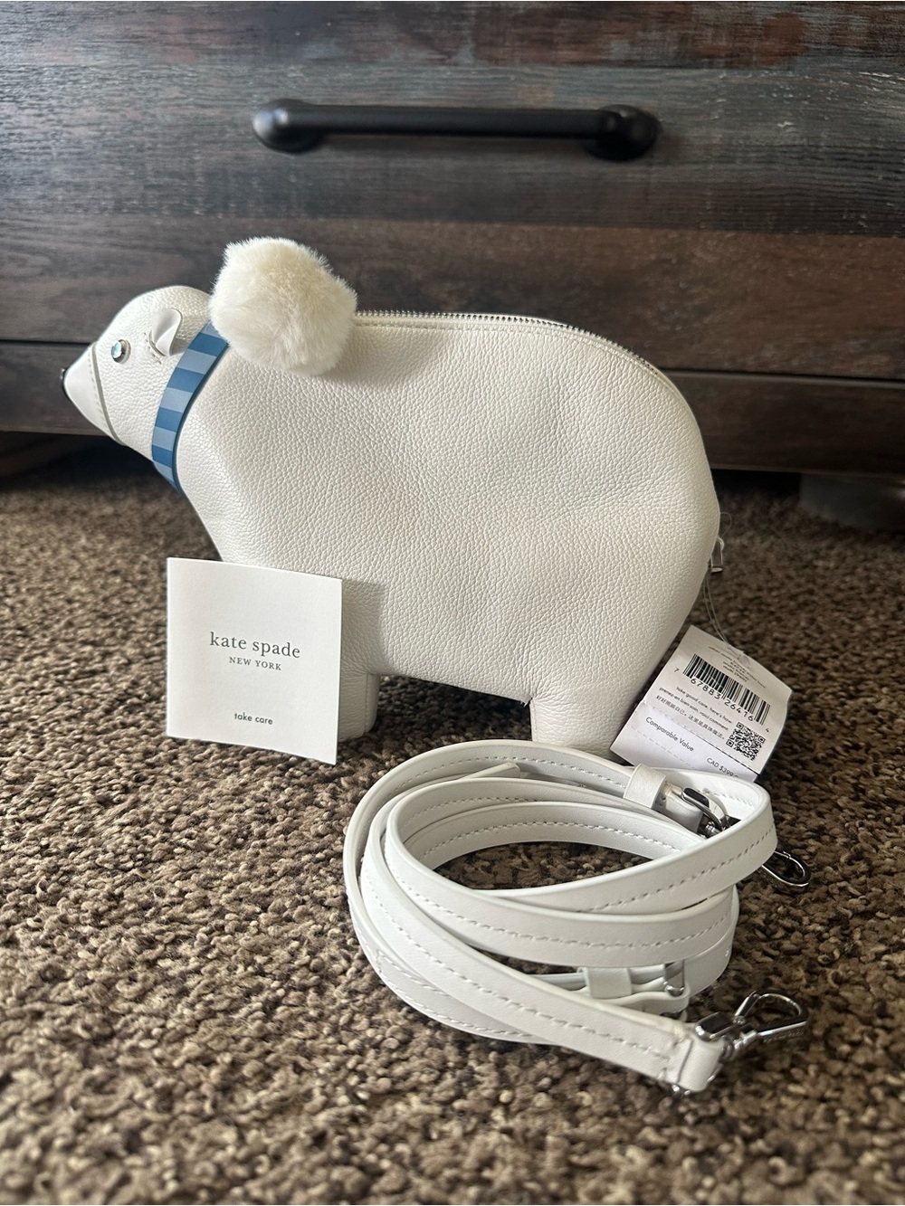 kate spade White Polar Bear Crossbody Bag with Blue Scarf - Picture 14 of 16